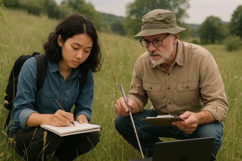 Student and Professor gathering field data